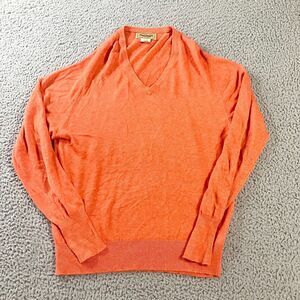 Paul Stewart Sweater Mens Medium Orange V Neck Linen Silk Pullover Preppy